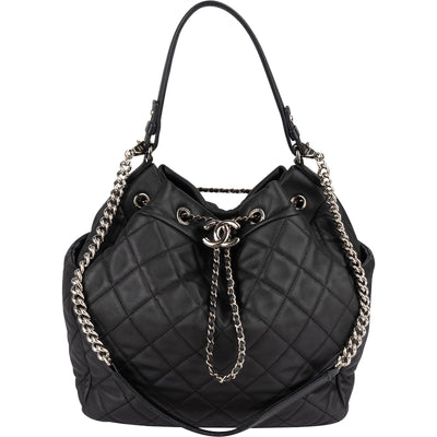 Chanel Quilted Lambskin Drawstring Bucket Shoulder Bag - vintageandkickz