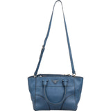 Prada Blue Stitched Calfskin Twin City Shopper Handbag