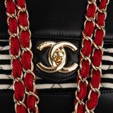 Chanel Striped Cotton Leather Single Flap Crossbody Bag