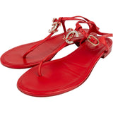 Chanel Red Lambskin Crystal CC Woven Thong Sandals (38)