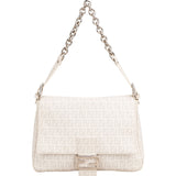 Fendi Zucchino Canvas Chain Baguette Mamma Shoulder Bag