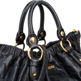 Miu Miu Black Vitello Lux Leather Gathered Satchel Hobo Handbag