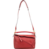 Loewe Red Grained Calfskin Puzzle Crossbody Handbag