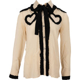 Gucci Bicolor Heart Detail Ruffle Diamond Buttons Silk Longsleeve Blouse (IT42)
