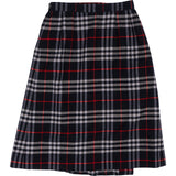 Burberry Navy Wool Nova Check Monogram Plaid Fringed Kilt Skirt (34 / XS)