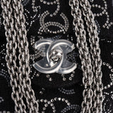 Chanel Sequin Tweed Palladium CC Jumbo Double Flap Crossbody Bag