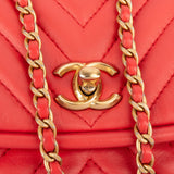 [🔄️B06 / F15] Chanel Red Leather Chevron Lambskin Mini Flap Bag with Top Handle Handbag - vintageandkickz