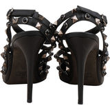 Valentino Garavani Black Grained Leather Rockstud Caged Sandals Pumps (36)