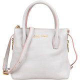 Miu Miu Grey Vitello Daino Leather Side Zip Small Tote Handbag