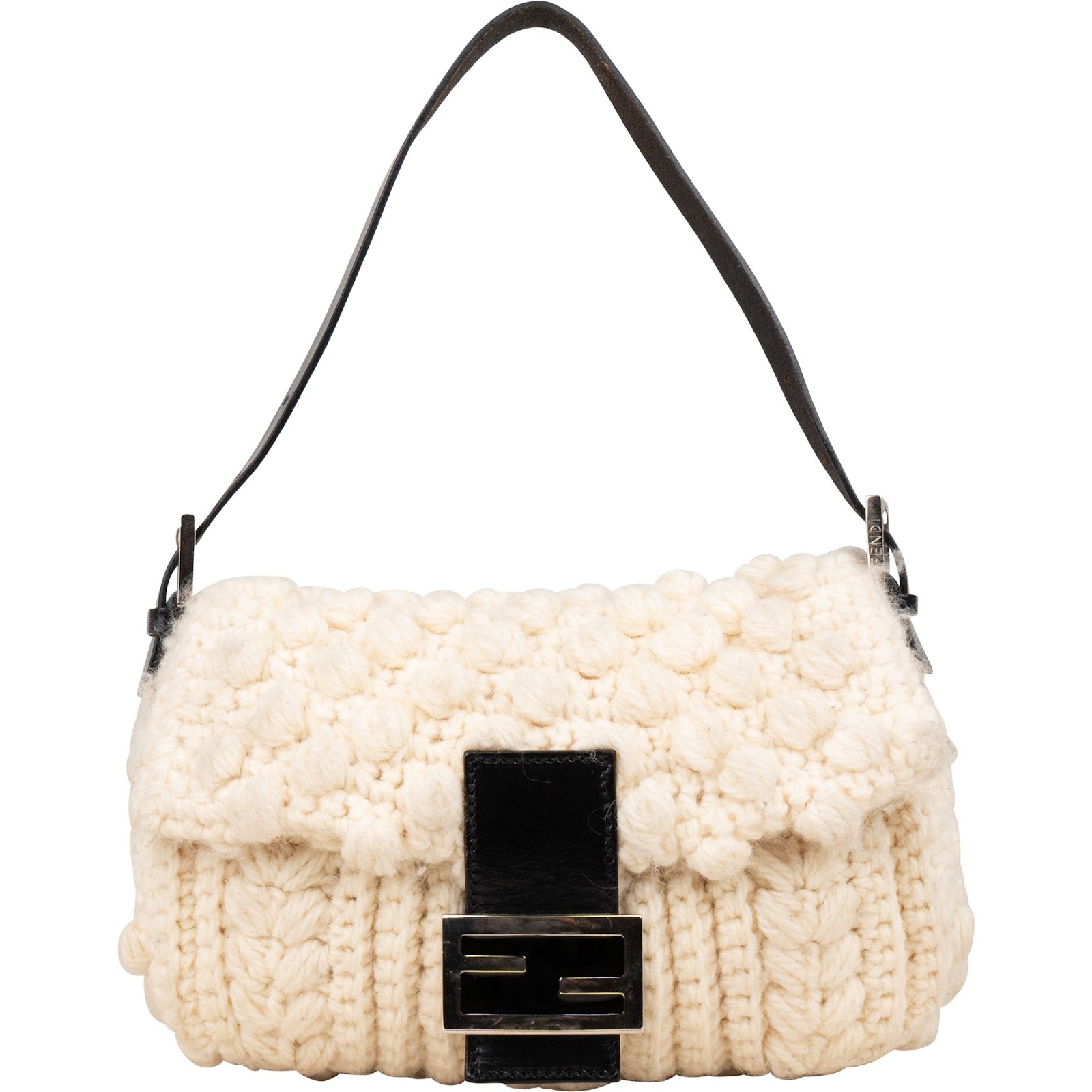 [🔄️B09 / F18] Fendi Multicolor Leather Wool Knit Baguette Shoulder Bag - vintageandkickz