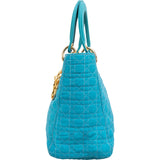 Christian Dior Turquoise Quilted Cannage Nylon Small Lady Dior Handbag