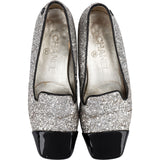 Chanel Glitter Patent Leather Glitter Cap Toe Loafers (34,5)