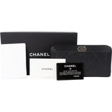 Chanel Caviar Leather Quilted Small Boy Zip Around Wallet