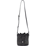 MCM Black Monogram Visetos Studded Crystal Small Bucket Crossbody Bag