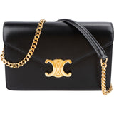 Celine Shiny Calfskin Triomphe Wallet On Chain Crossbody Bag