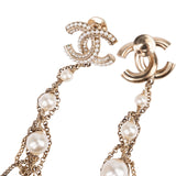 Chanel Pearl Strass CC Draping Chain Twin Brooch