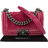 Chanel Quilted Velvet Small Boy Single Flap Crossbody Bag