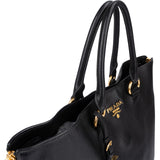 Prada Noir Vitello Phenix Leather Side Zipper Tote Handbag
