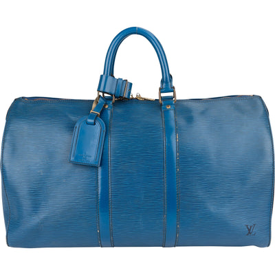Louis Vuitton Blue Epi Leather Keepall 45 Travel Bag - vintageandkickz