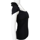 Gucci Black Twisted Ruffles Collar Belt Shirt Top (M)
