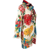 Gucci Multicolor Floral Print Silk Pearl Buttons Ruffle Blouse Short Dress (IT40)