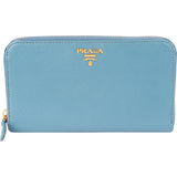 Prada Blue Saffiano Leather Zip Around Wallet