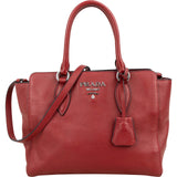Prada Red Vitello Daino Leather Tote Handbag