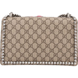 Gucci Monogram GG Supreme Canvas Suede Crystal Embellished Velvet Ribbon Dionysus Shoulder Bag