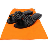 Hermès Black Leather Crystal Embellished Suede Oran Sandals (36,5)