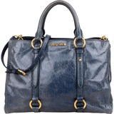 Miu Miu Blue Vitello Lux Tote Handbag