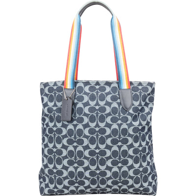 Coach Monogram Signature Denim Tote Rainbow Handle Shoulder Bag