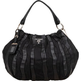 Prada Tessuto Leather Striped Gauffre Hobo Handbag