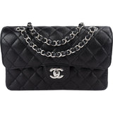 Chanel Quilted Caviar Leather Palladium Small Double Flap Shoulder Bag