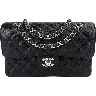 Chanel Quilted Caviar Leather Palladium Small Double Flap Shoulder Bag