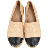 Chanel Beige Leather CC Cap Toe Espadrilles Shoes (37)