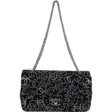 Chanel Sequin Embellished Woven CC Medium Double Flap Shoulder Bag