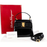 Salvatore Ferragamo Black Patent Calf Leather Vara Bow Top Handle Handbag