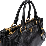 Prada Black Vitello Shine Leather Bauletto Handbag