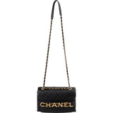 Chanel Quilted Lambskin Chain Spellout Letters Single Flap Crossbody Bag