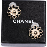 Chanel Gold CC Camellia B&W Earrings