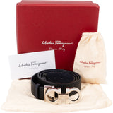 Salvatore Ferragamo Navy Nero Pebbled Leather Gancini Reversible Belt (90)