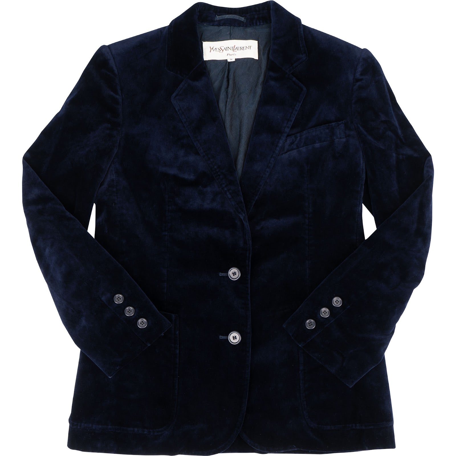 [🔄️B19 / F40] Yves Saint Laurent Navy Samt Velvet Blazer Jacket - vintageandkickz