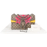 Gucci Monogram GG Supreme Canvas Suede Crystal Embellished Velvet Ribbon Dionysus Shoulder Bag