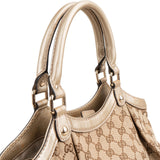 Gucci Monogram GG Canvas Metallic Leather Sukey Handbag