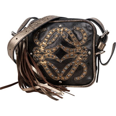 Loewe Leather Anagram Studded Fringe Crossbody Bag