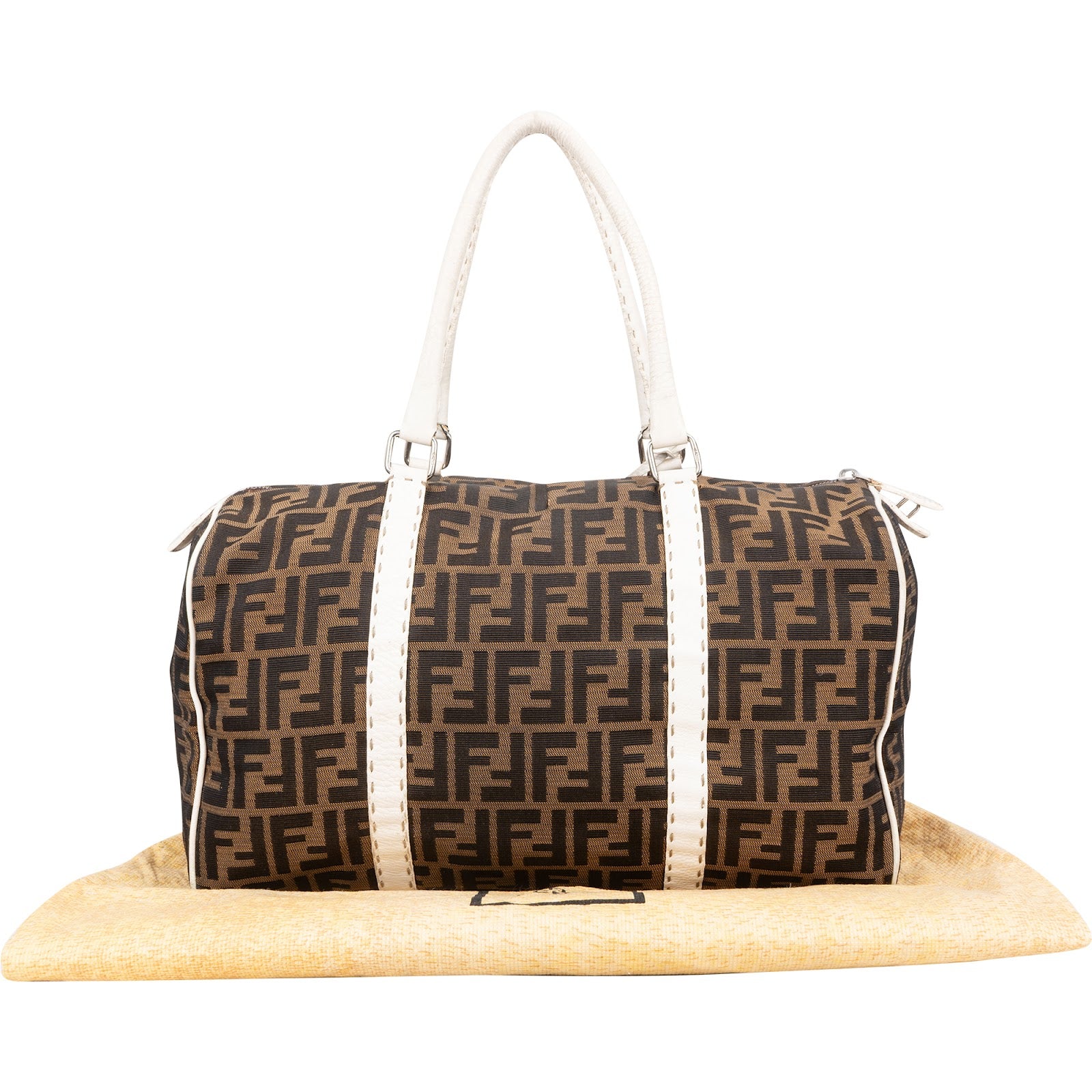 Fendi Monogram Zucca Canvas Boston Bag Handbag - vintageandkickz