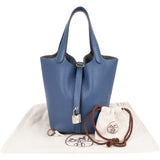 Hermès Bleu Taurillon Clemence Leather Palladium Picotin Lock 18 Handbag