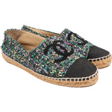 Chanel Multicolor Black Tweed CC Espadrilles Shoes (40)