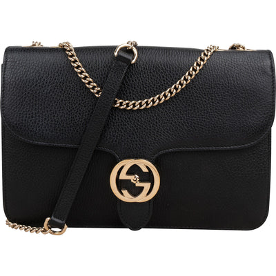 Gucci Grained Leather Interlocking GG Medium Crossbody Bag