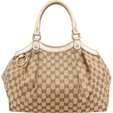 Gucci Monogram GG Canvas Metallic Leather Sukey Handbag